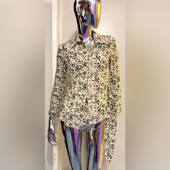 Nanushka Tops - Nanushka - Cream Silk Blouse Green w/Yellow